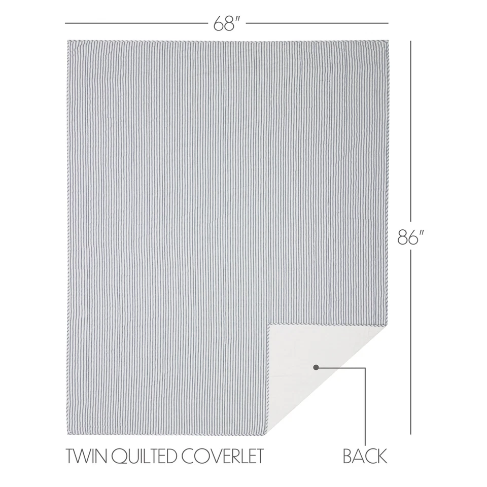 Cobertor a rayas con doble tictac de granja azul aserradero molino decoración de dormitorio marcas VHC Foto 3 de 4