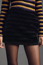 Anna Sui Faux Fur Mini Skirt NWT Size 8 Black Cozy Party / Winter / Street Sty