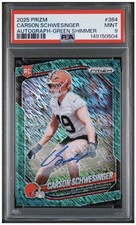 2025 Panini Prizm Carson Schwesinger Green Shimmer Rookie Auto /5 🔥DROY - PSA 9