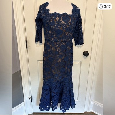 Marchesa Notte Blue Navy Lace Regular Size 6 Dress Evening Gown Elegant  Formal | eBay