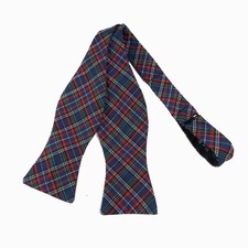 High Cotton Bow Tie Navy Plaid Cotton Self Tie Adjustable Made in USA