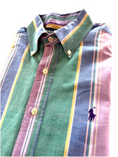 Ralph Lauren Oxford Shirt Mens S Multi Color Striped Cotton Measures Medium LS