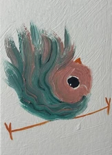 ACEO Original Painting, Bird Impressionism Oil Art, Emmer Plaxe, Animal Abstract