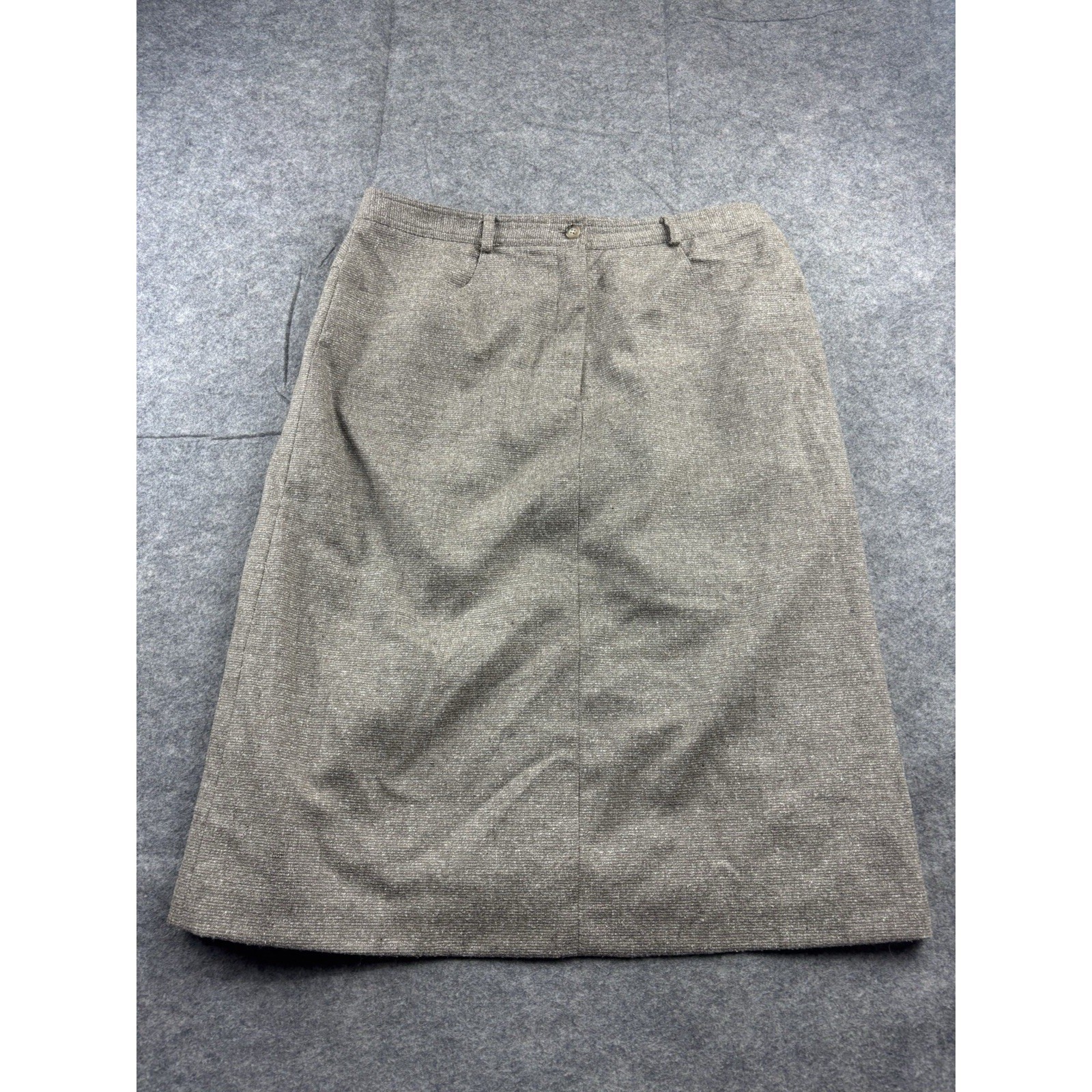 Talbots Women's 12 A Line Knee Length Skirt Brown Tweed Back Slit Wool/Silk VTG