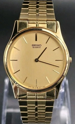 Vintage 1997 [N MINT] New Batt SEIKO 5Y30-7B01 Classic Gold Mens Qz Watch JAPAN