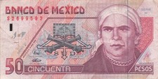 Mexico  50  Pesos  10.5.1996  Series W  Prefix S  Circulated Banknote Red