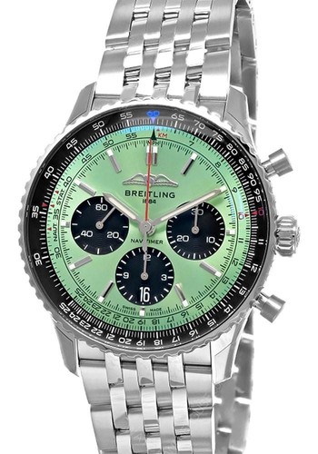 Breitling Navitimer B01 Chronograph 43mm Green Dial SS Men's Watch AB0138241L1A1