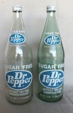 Used DR. PEPPER SUGAR FREE LATE 1970's-80's QUART BOTTLES 2 ORIGINAL CAPS D2