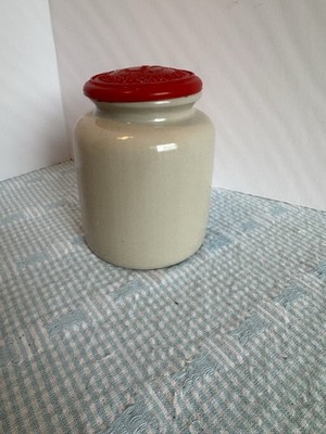 Vintage Pommery Moutarde De Meaux Pottery Crock Jar Red Lid Glazed Stoneware 5''