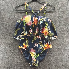 Jantzen Clair Ruffle Adjustable Halter One-Piece Swimsuit Sz 10 Floral Print