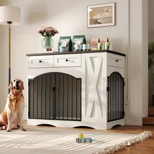 43.3" Farmhouse Dog Crate Furniture, Heavy Duty Dog Crate with 3 Drawers, Indoor