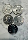 Washington Quarters Uncirculated 90% Silver Lot of 5. Various Dates and Mints