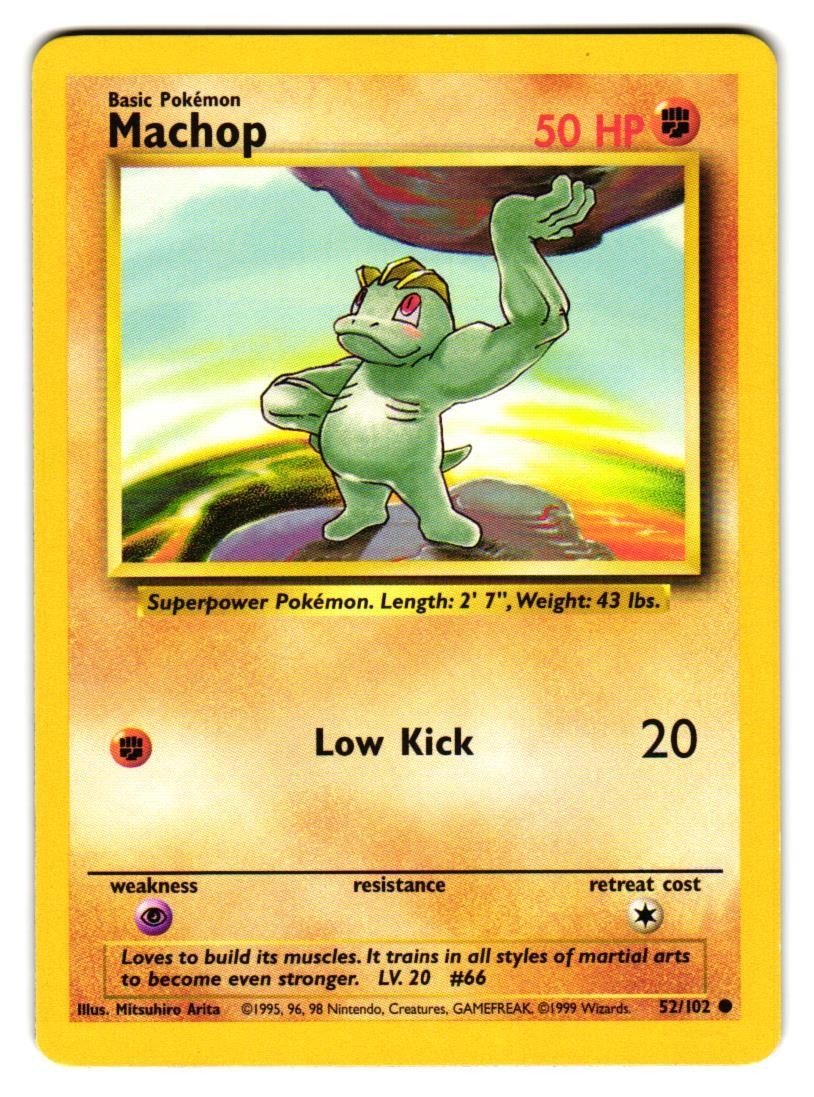 Machop 52/102 Common Base Set Unlimited Pokemon Moderately Played