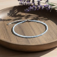 Aquamarine Healing Anklet Dainty 2mm Blue Crystal Reiki Women’s Anklet Gift