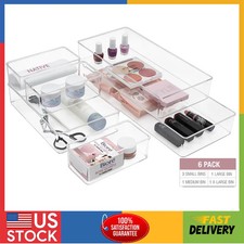 Sorbus Clear Plastic Drawer Organizer Bins Set of 6 for Kitchen Office Beauty