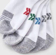 Kids All In Motion 6-Pairs Ankle Socks Size L 3-7 White Comfort NEW
