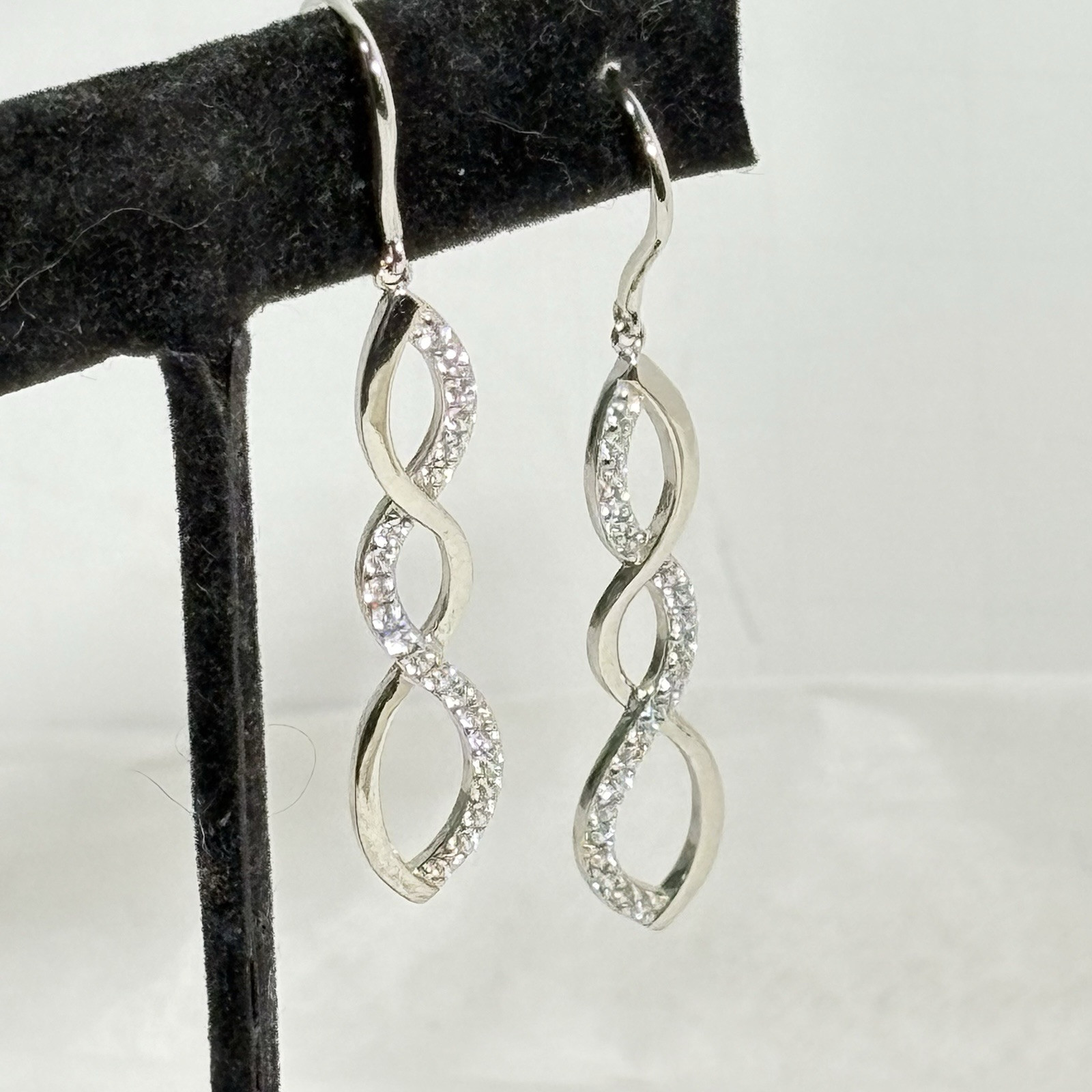 Silver Crystal Infinity Dangle Earrings S925 Trip… - image 2