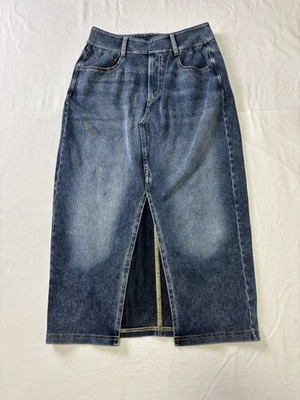 Halara Denim Skirt Womens Size Small Reg Blue Wash Stretch Front Slit NEW