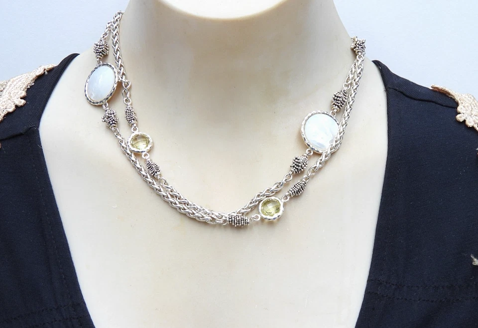 Collar Largo Michael Dawkins Plata de Ley 925 Madreperla Piedra Citrino Foto 4 de 4