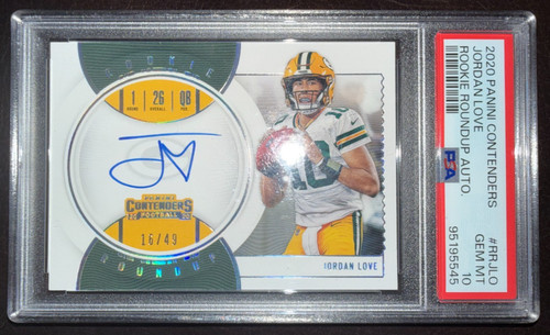 2020 Panini Contenders Jordan Love Rookie Roundup Auto, PSA: 10 GEM MT