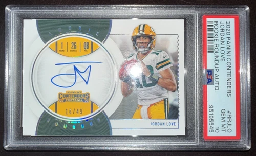 2020 Panini Contenders Jordan Love Rookie Roundup Auto, PSA: 10 GEM MT