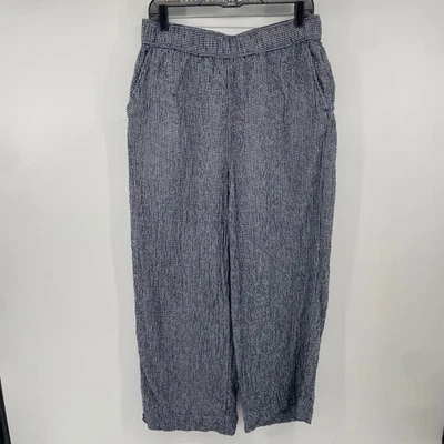 C&C California Pants Women Large Navy Blue Gingham Wide Leg Elastic Waist Casual - Image 1 of 4