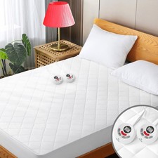Heated Mattress Pad Queen Size Quilted Zone Heating Electric Bed Warmer Luxur...