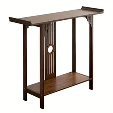 Chinese Vintage Bamboo Console Table Entryway Side Table Shelf Furniture Decor