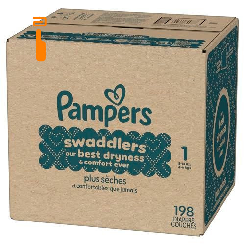 Pampers Swaddlers Diapers, Size 1 (8-14 lbs), 198 Count, 1, 