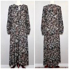 MIA JOY Women Size S Black Floral Long Sleeve Button Front High Low Midi Dress