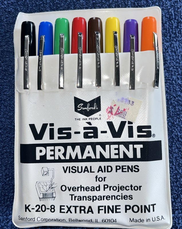 Sanford Vis-a-Vis Permanent Visual Aid Pens For Overhead Projector K-20-8