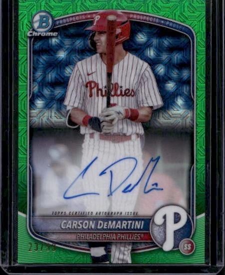 2025 Bowman #BMA-CD Carson DeMartini Chrome Prospect Auto Mojo Green #/99