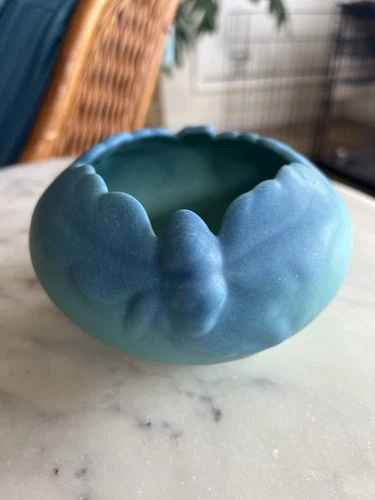 Vintage Van Briggle Turquoise Blue Oak Leaf Acorn Pattern Bowl Signed Co Springs