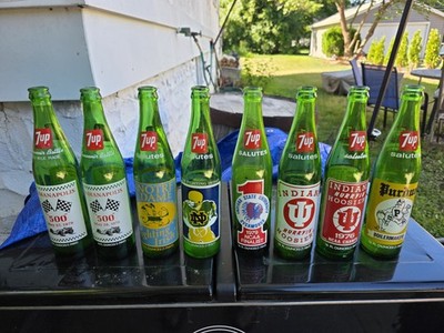 7 Up Souvenir Bottle Lot Green Glass Soda Advertising Original 1974-1979