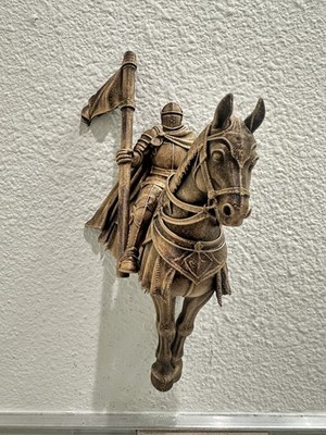 Hand Painted Medieval Knight On Horse Wall Mount Gothic Sculpture Armor Decor 9 