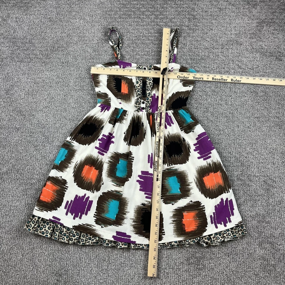 Vestido Kensie Bonito Mujer Pequeño Blanco Multi Seda Lino Estampado Abstracto Solero Foto 4 de 4