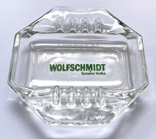 Vintage Glass Square Ashtray Wolfschmidt Genuine Vodka 5''