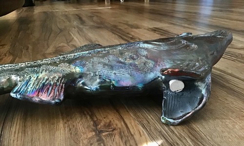 Handgefertigte Raku 10" Fisch Keramik Skulptur dekoratives Kunststück Roger Porter - Bild 5 von 6