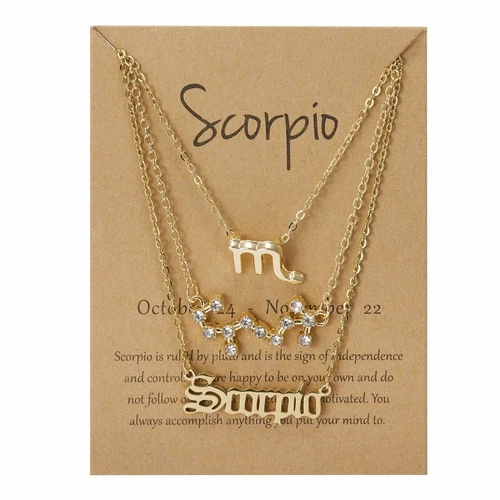 3Pcs/Set 12 Constellations Pendant Necklace Horoscopes Zodiac Women Choker - Picture 45 of 48