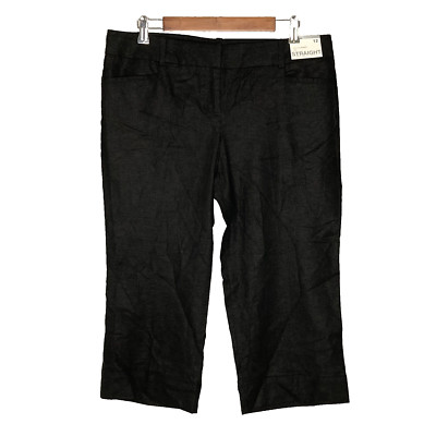 $39 NY&C womens straight cropped linen blend pant size 12 stretch mid rise black