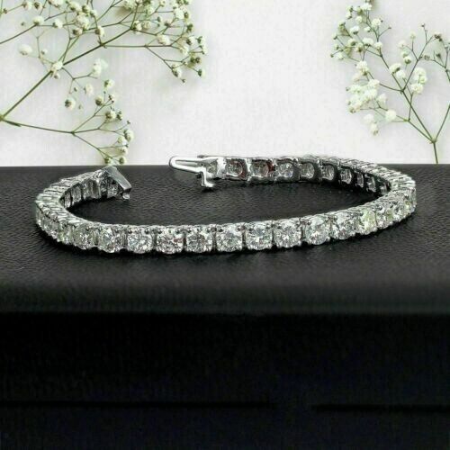 8Ct Round Cut Lab Created Diamond Women's Tennis Bracelet 14K White Gold Plated - Picture 1 of 9