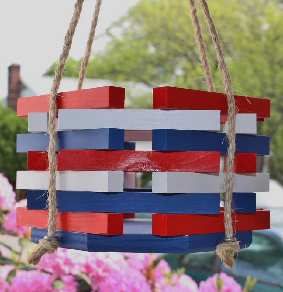 Red White Blue 4th of July Hexagon Octagon wooden bucket hanging planter porch - Image 2 of 4