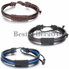 Women's Men's Punk Rock Surfer Wrap Multilayer Leather Cuff Adjustable Bracelet