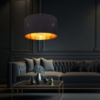 HäNgelampe Pendelleuchte Esszimmerleuchte Rund Textil Schwarz E27 Gold H 120 Cm