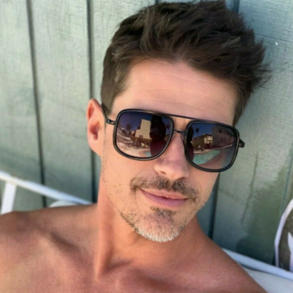 Men Fashion Sunglasses Oversized Square Gold Flat Top Frame Hip Hop Fancy Black