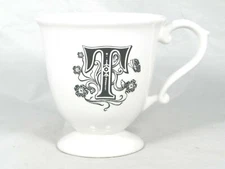 Anthropologie Monogram T Initial Footed Pedestal Coffee Mug Flowers Letter Cup 