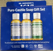 Dr. Bronner’s Pure-Castile Gift Set Three 2 oz Liquid Travel Size Soaps NEW