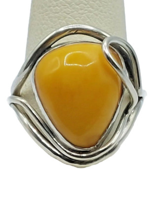 Baltischer Eigelb Butterscotch Bernstein Sterlingsilber Ring Modernist Größe 5