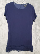 Lulus Dress Womens Size Medium Navy Blue Shift Dress Crochet Fringe Detail