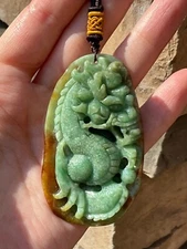 Huge Jadeite Dragon Pendant Necklace Handcrafted USA Seller Jade